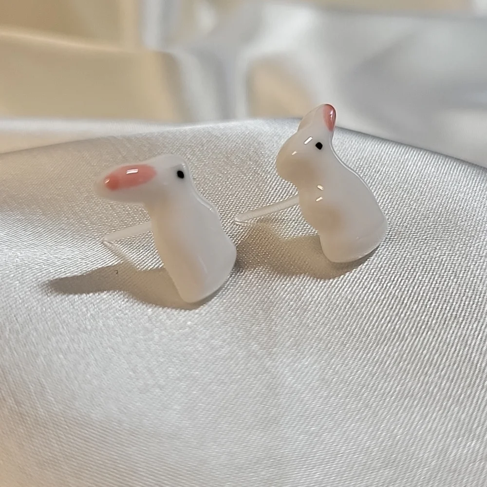 Ceramic Bunny Stud Earrings, metal free - Picture 5 of 7